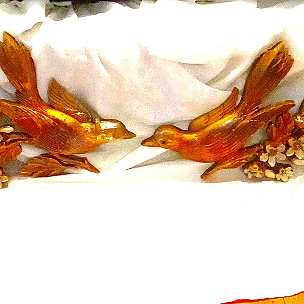 Pair of 1967 vintage Gold Birds on floral Branch male and female